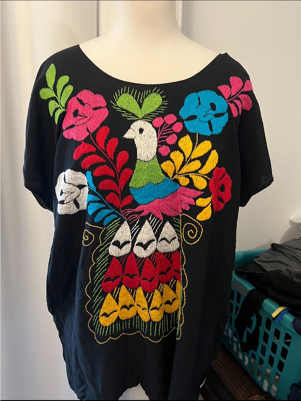 Embroidered Black Women's Bird Top - Multicolor